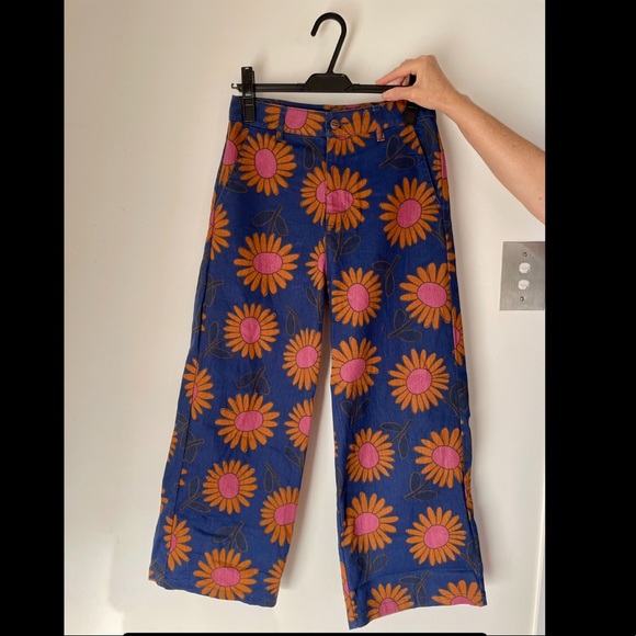 Princess Highway Denim - Princess Highway wide-leg jeans. Blue denim with orange & pink flower print.